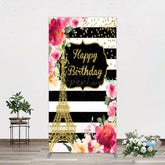 Aperturee - Aperturee Floral Gold Tower Birthday Girl Rectangle Backdrop
